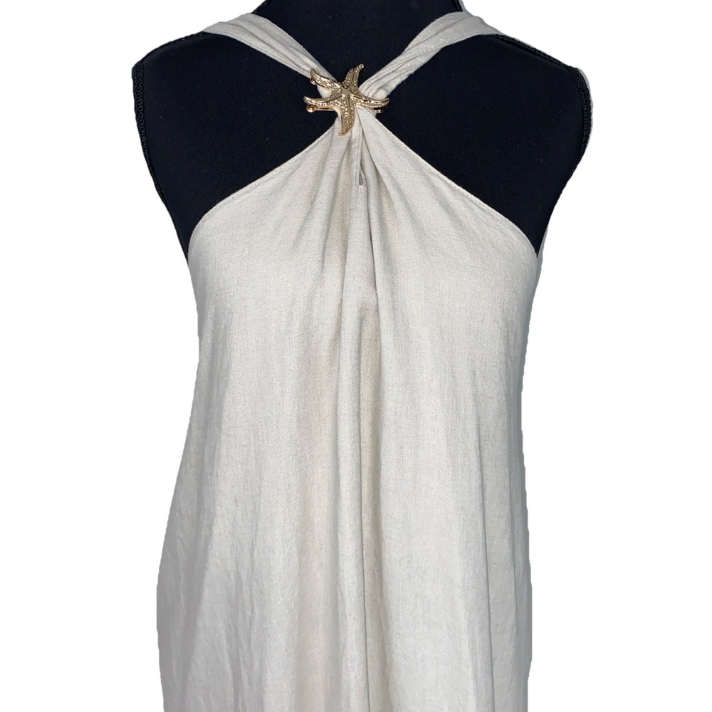 Rosemarine 100% Linen Maxi Nautical Sundress Made Italy Womens Large Sand Star